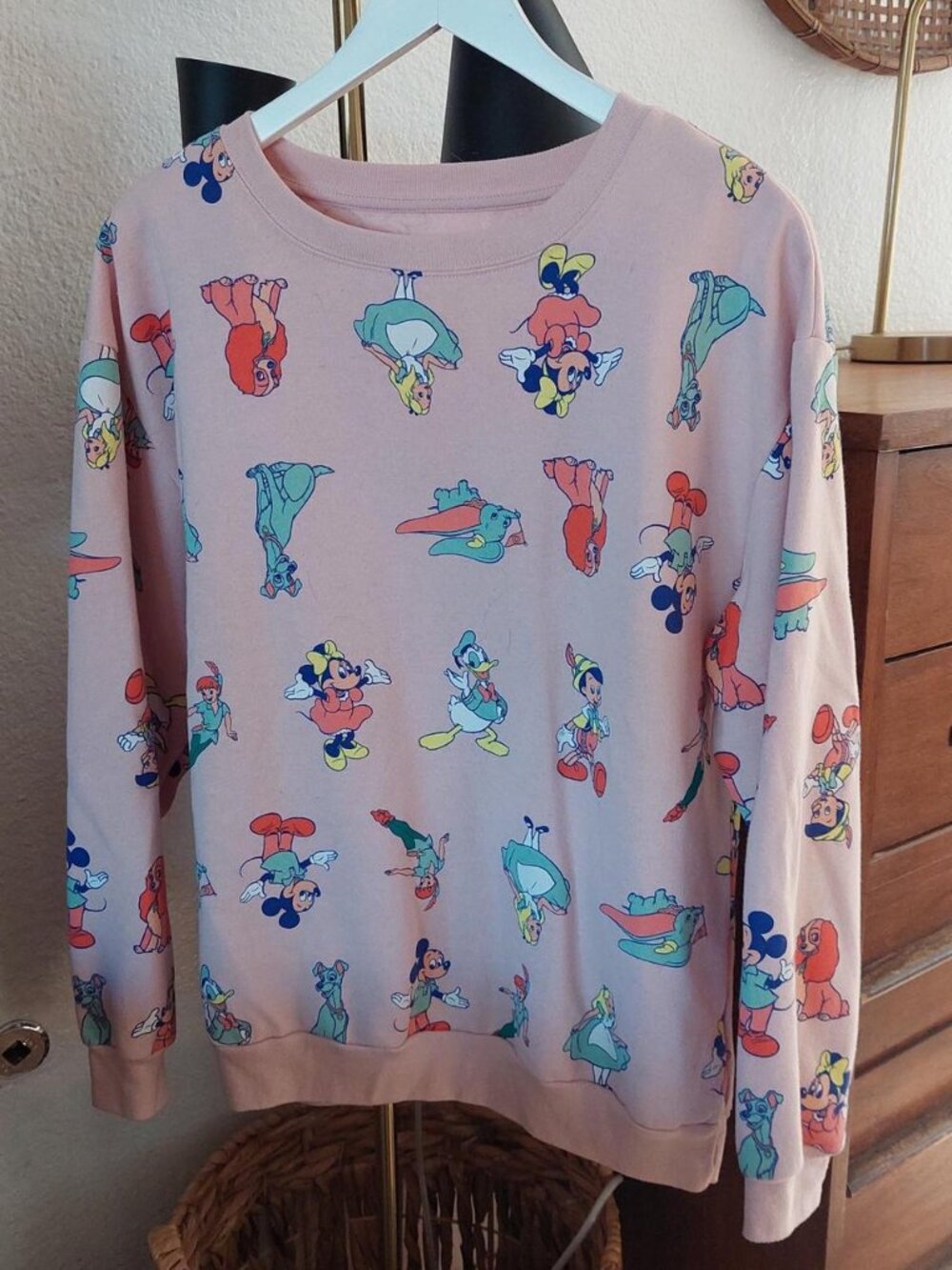 Disney 100 Years Of Wonder Sweatshirt Blush Pink All Over Print Retro Characters